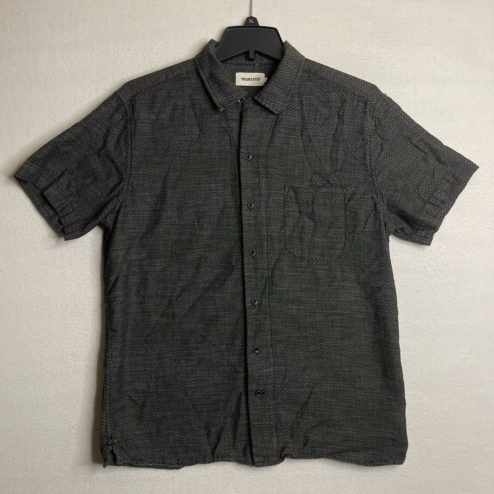 Taylor Stitch The Hawthorne Shirt Mens 40 M Gray Short Sleeve Camp Loop Collar